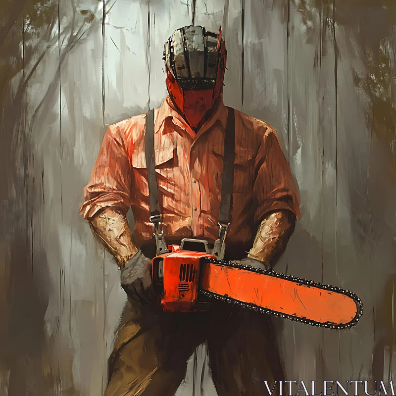 AI ART Masked Man with Chainsaw