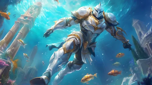 Underwater Knight in Armor Illustration