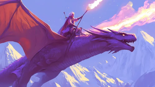 Dragon Rider with Wizard in Sky