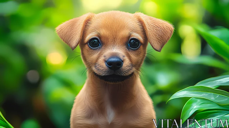 Cute Puppy in Greenery AI Image