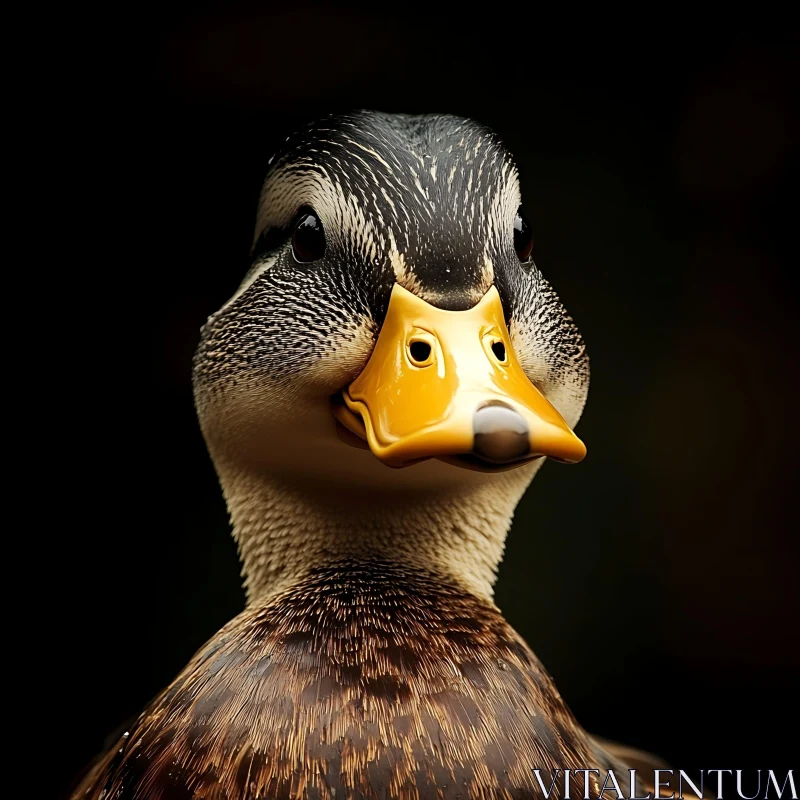 Detailed Duck Close-Up with Black Backdrop AI Image