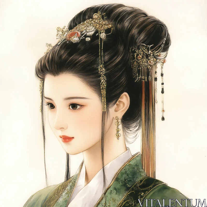 Portrait of a Woman in Traditional Chinese Dress AI Image