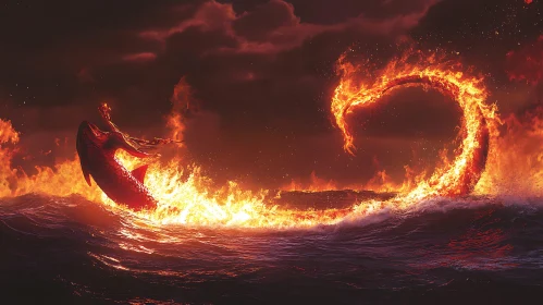 Flaming Dragon Emerges from Ocean