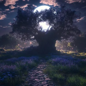 Moonlit Tree Path