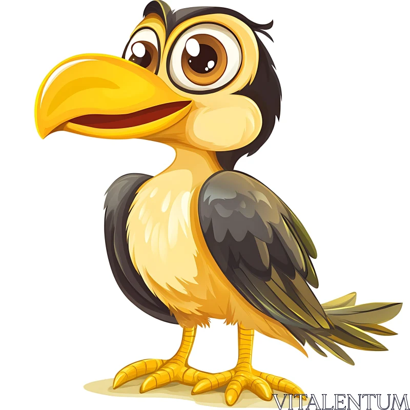 Animated Bird with Yellow Beak AI Image