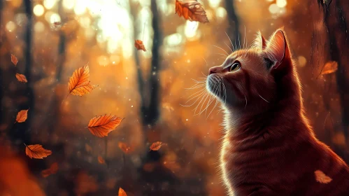 Cat Among Falling Leaves