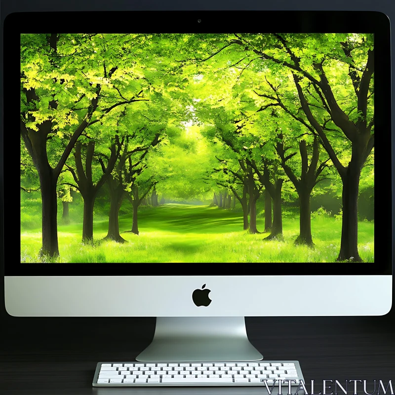 Digital Forest Scene on Monitor AI Image