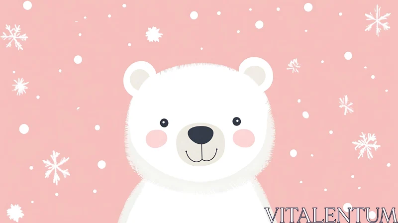 Cute Bear Art with Winter Snowflakes AI Image