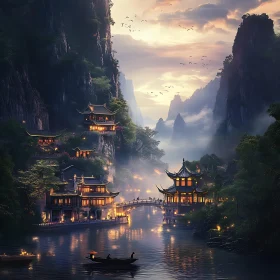 Mountain Temples at Dusk