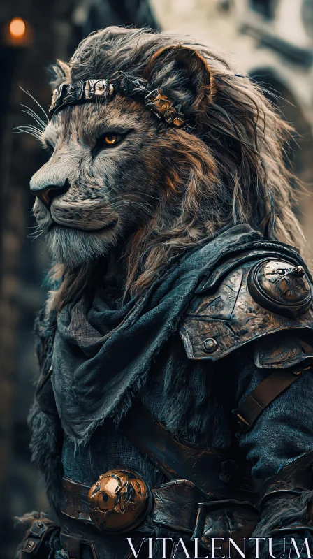 Armored Lion King Fantasy Portrait AI Image