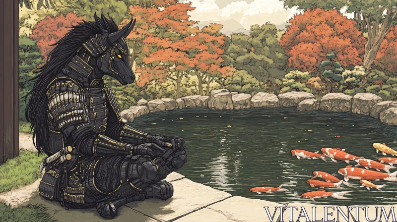 AI ART Meditative Horse Samurai with Koi