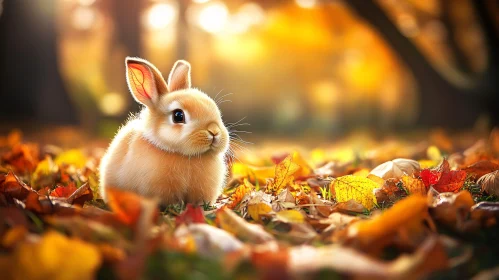 Cute Rabbit Amidst Fall Foliage