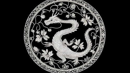 Dragon in Circle: A Monochrome Art Piece