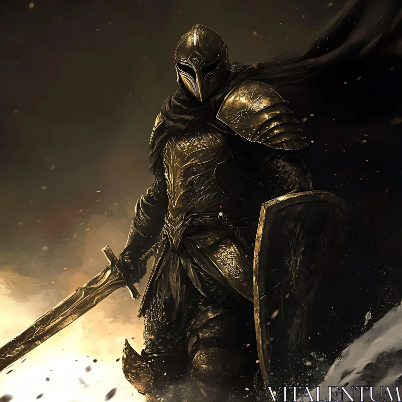 AI ART Armored Knight with Sword and Shield