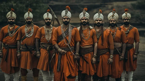 Men in Orange Clothing and Turbans