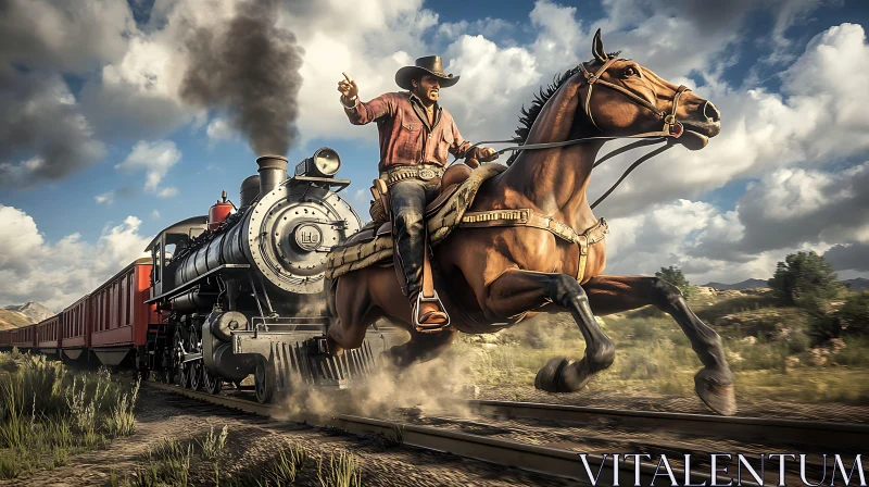 Western Cowboy Horse and Train Adventure AI Image