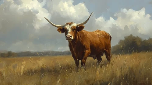 Oil Painting of a Cow in Nature