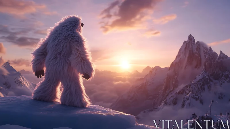 Majestic Yeti at Mountain Sunset AI Image