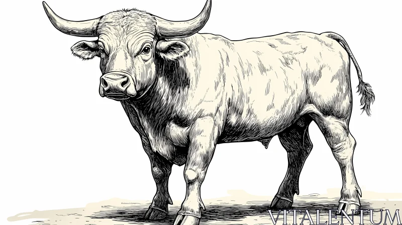 Bull Illustration in Monochrome AI Image