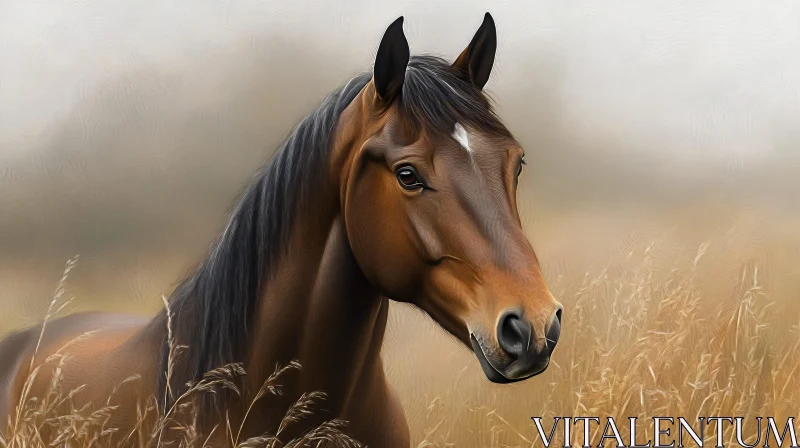 Graceful Horse in Golden Grasses AI Image