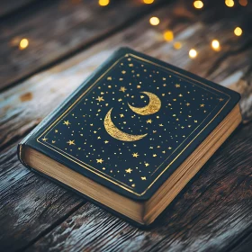 Vintage Book with Moon and Stars Design