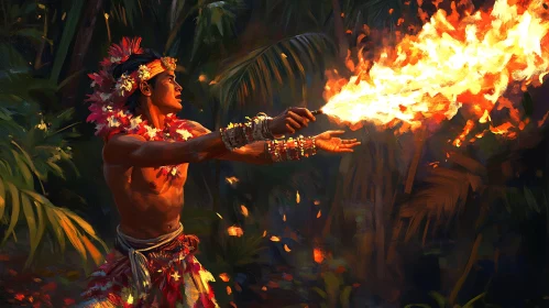 Man Dancing with Fire in Nature