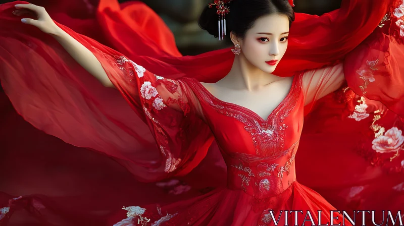 Lady in Red Gown AI Image