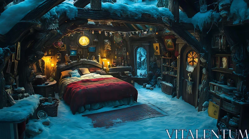 AI ART Winter Wonderland Attic Bedroom