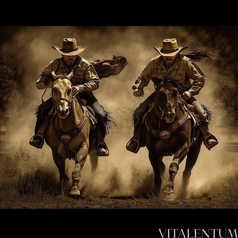 Vintage Cowboy Horseback Riding Scene AI Image