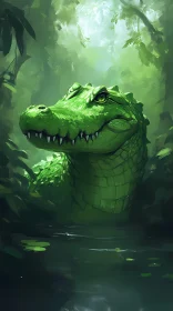 Crocodile in Green Jungle