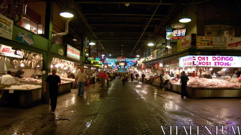 Brick Walkway Through Wet Marketplace - Captivating Carnivalcore Scene AI Image