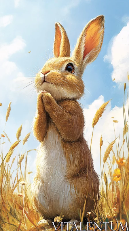 Charming Rabbit Amidst Golden Fields AI Image