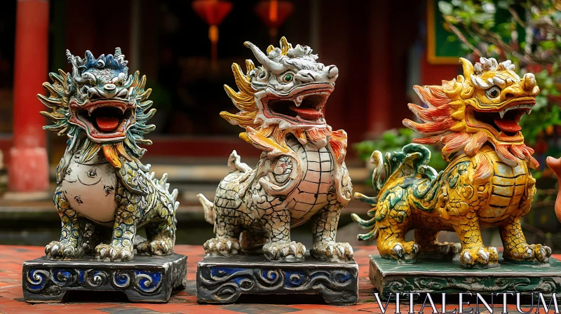 Three Dragon Guardians: A Colorful Display AI Image