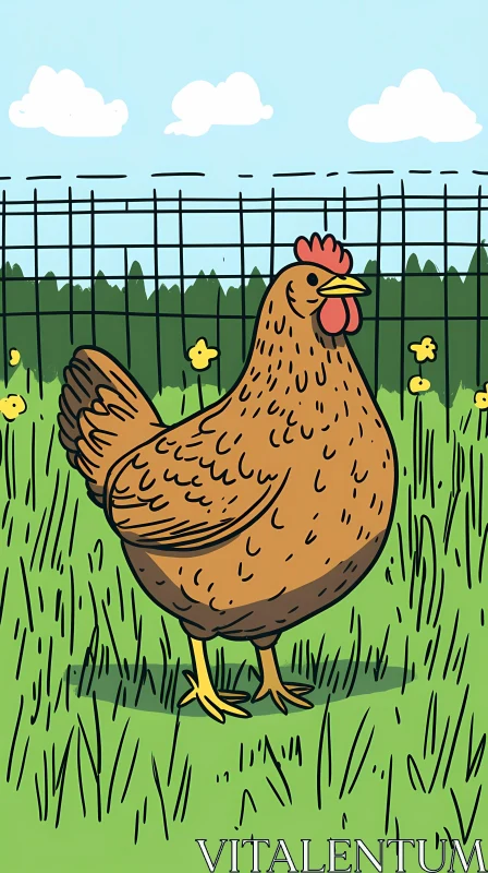 Farmyard Chicken Cartoon Art AI Image