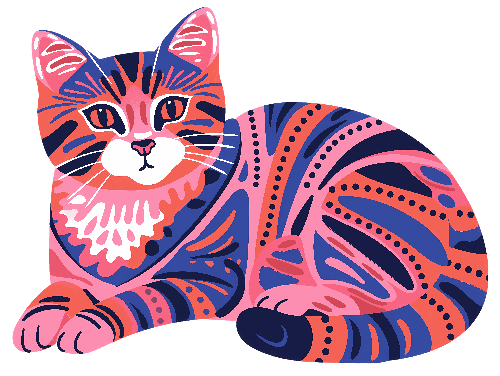 POD Design Colorful Illustrated Cat in Relaxed Pose