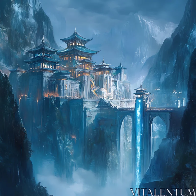 Asian City in the Mountains AI Image