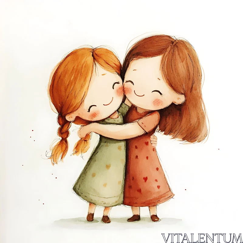 Illustration of Two Hugging Girl Friends AI Image