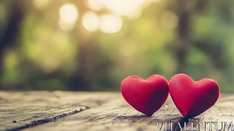 Two Red Hearts on Rustic Table AI Image