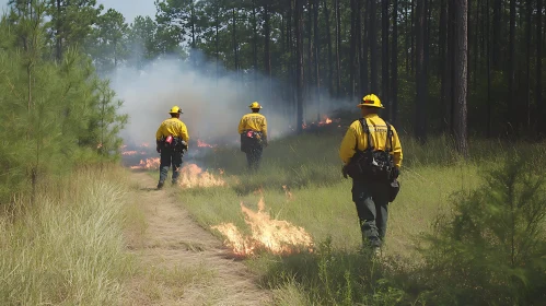 Forest Controlled Burn Managed by Firefighters