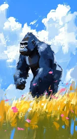 Gorilla in a Field - Abstract Painting