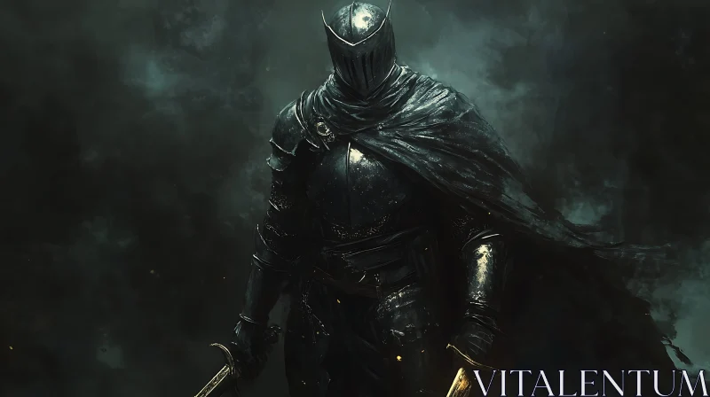 AI ART Armored Knight with Swords in Smoky Setting