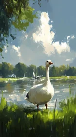 Tranquil Lakeside Goose Scene