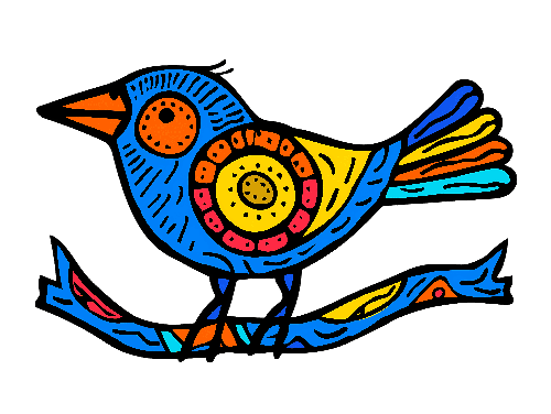 Folk Art Style Bird Illustration on Transparent Background POD Design