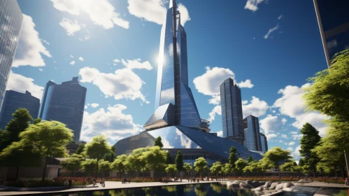 Futuristic Skyscraper Concept in Light Silver and Dark Blue