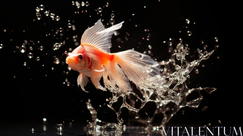 Graceful Goldfish Leaping Out of Water - Photographic Portrait AI Image
