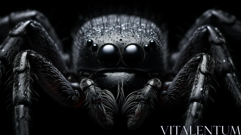 Monochromatic Close-Up Portrait of a Black Spider AI Image