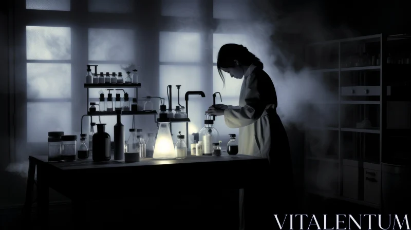 Mysterious Woman in Laboratory with Smoke - Tilt-Shift Photography AI Image
