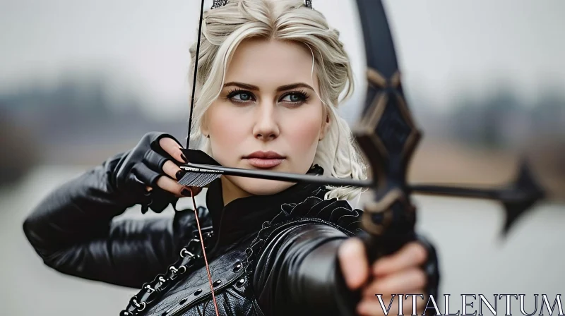 Powerful Portrait of a Woman with a Bow and Arrow AI Image