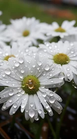 Silver-hued Daisies with Water Droplets - Traditional Art