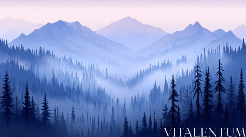 Misty Forest with Mountain Background AI Image